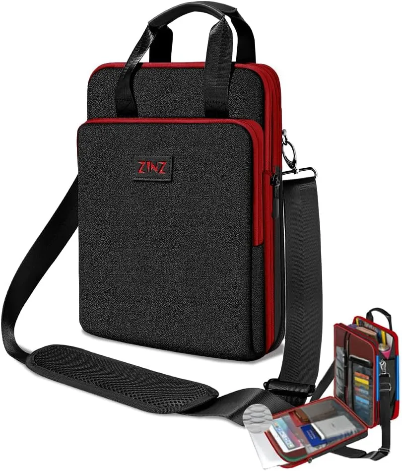 ZINZ 12.3-13 Inch Travel Laptop Shoulder Bag with Expandable Compartment and Valuables Compartment -Black-Wine edge