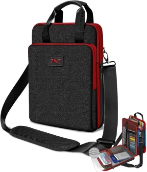 ZINZ 12.3-13 Inch Travel Laptop Shoulder Bag with Expandable Compartment and Valuables Compartment -Black-Wine edge