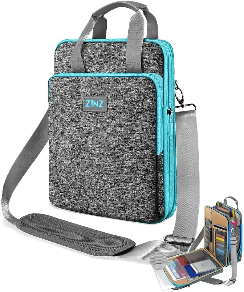 ZINZ 12.3-13 Inch Travel Laptop Shoulder Bag with Expandable Compartment and Valuables Compartment -Gray-Blue edge