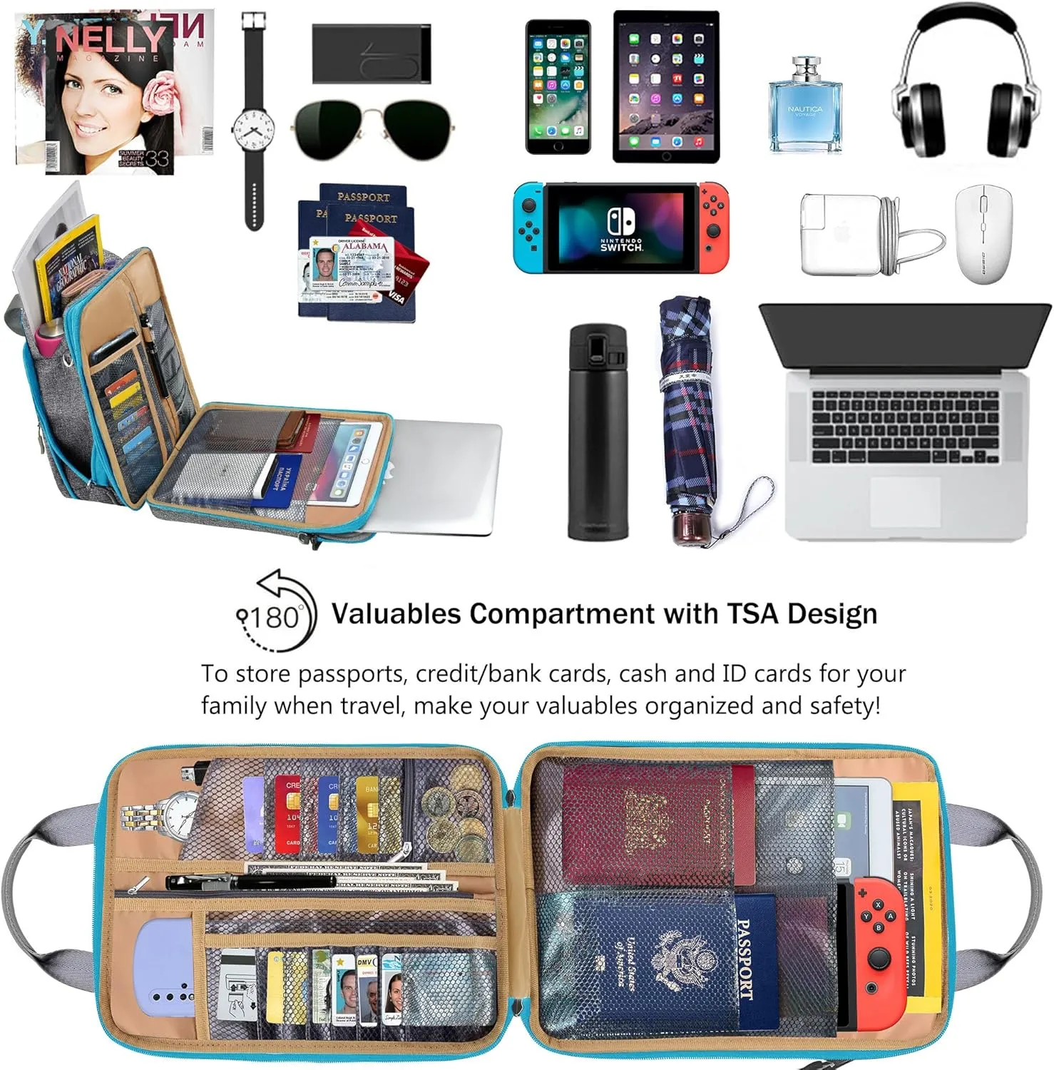 ZINZ 12.3-13 Inch Travel Laptop Shoulder Bag with Expandable Compartment and Valuables Compartment -Gray-Blue edge