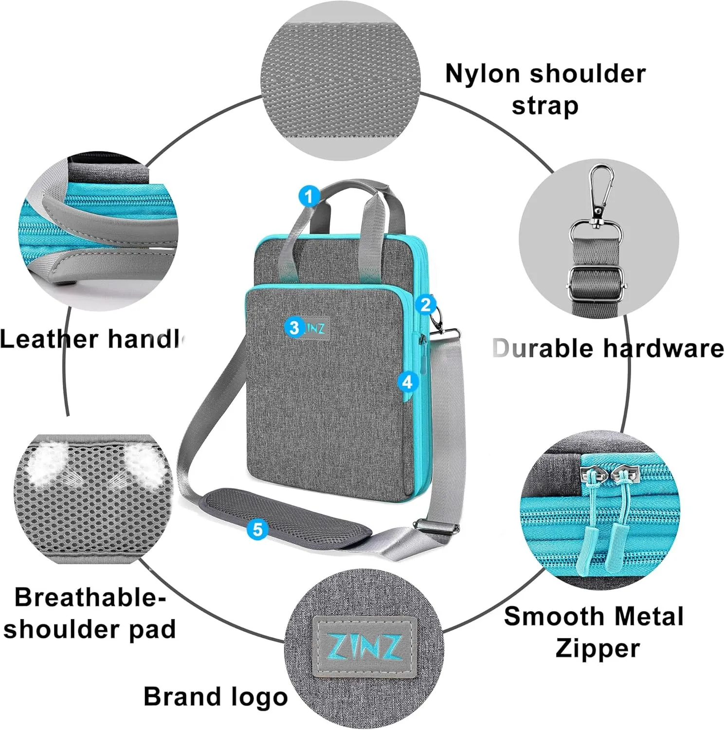 ZINZ 12.3-13 Inch Travel Laptop Shoulder Bag with Expandable Compartment and Valuables Compartment -Gray-Blue edge