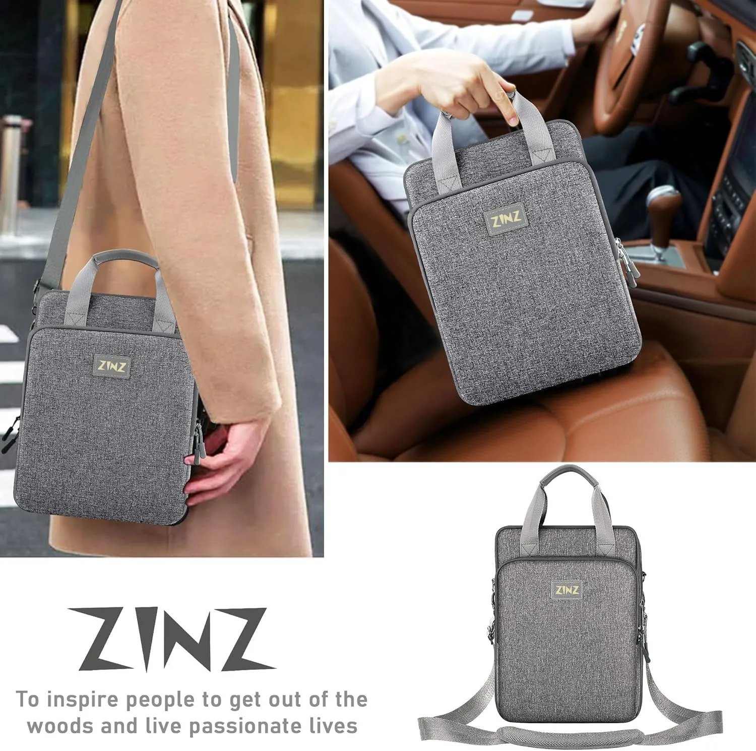 ZINZ 12.3-13 Inch Travel Laptop Shoulder Bag with Expandable Compartment and Valuables Compartment -Gray