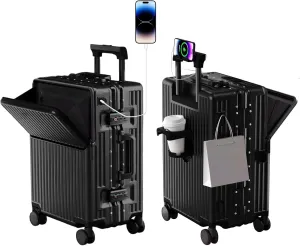 Zipperless Luggage, Polycarbonate Aluminum Hard Shell, Expandable Carry-On Suitcase with Spinner Wheels, Hard Shell Suitcase, 24 Inch Cabin