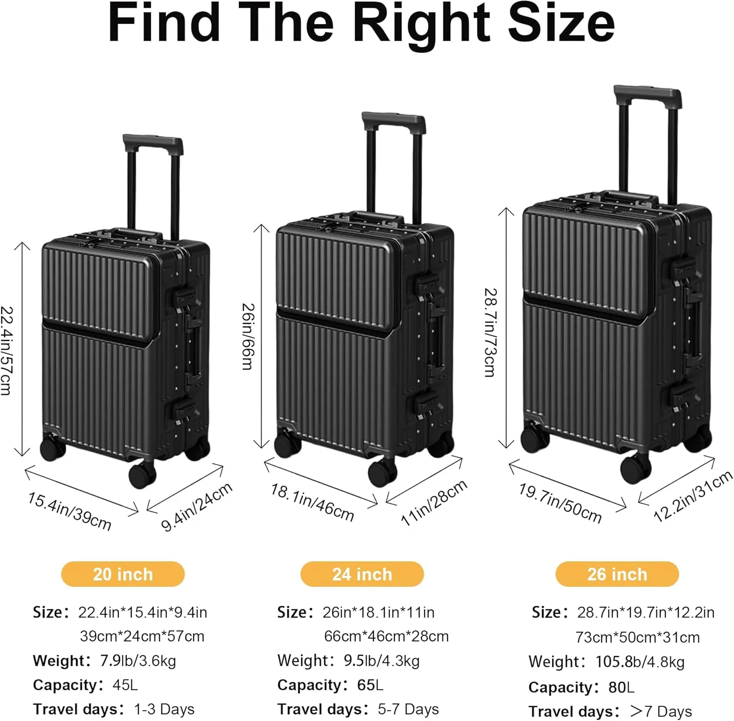 Zipperless Luggage, Polycarbonate Aluminum Hard Shell, Expandable Carry-On Suitcase with Spinner Wheels, Hard Shell Suitcase, 24 Inch Cabin