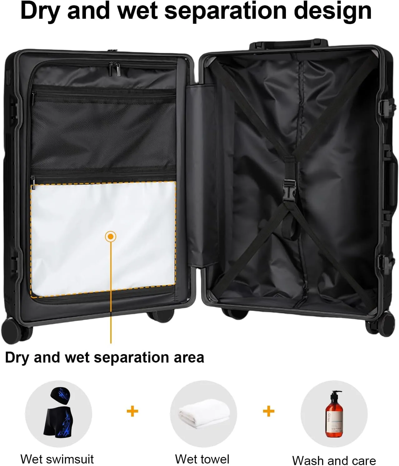 Zipperless Luggage, Polycarbonate Aluminum Hard Shell, Expandable Carry-On Suitcase with Spinner Wheels, Hard Shell Suitcase, 24 Inch Cabin