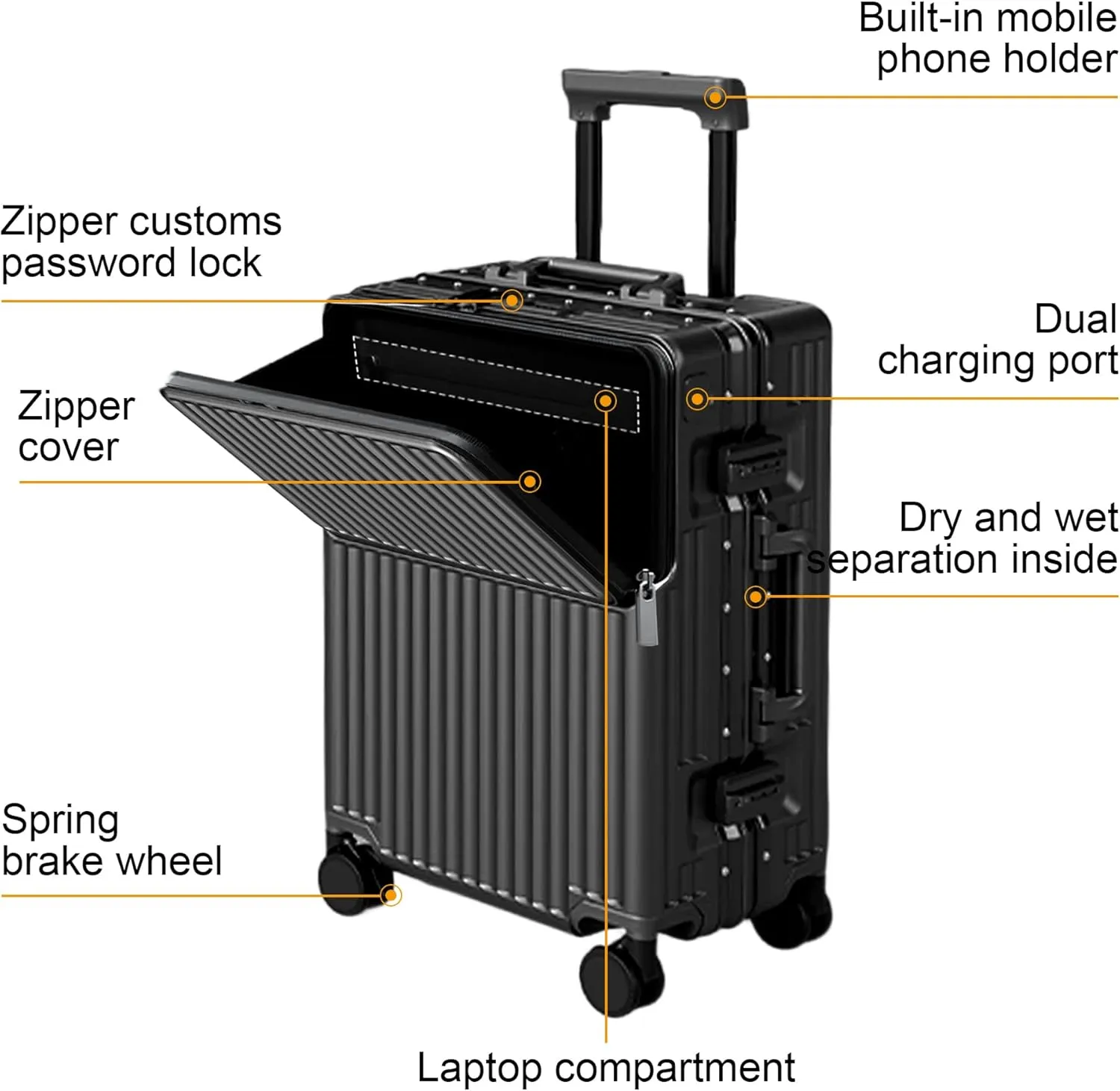 Zipperless Luggage, Polycarbonate Aluminum Hard Shell, Expandable Carry-On Suitcase with Spinner Wheels, Hard Shell Suitcase, 24 Inch Cabin