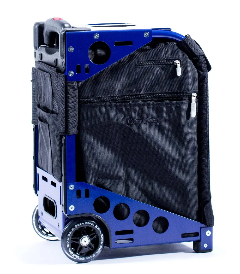 Zuca Pro Artist Wheeled Makeup Case - w/ 2 HD Super Palettes - Black Insert Bag in Navy Blue Frame with 5 Vinyl Bags and Travel Cover - Graftobian Professional