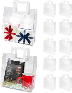 Zwish 10PCS Clear Gift Bags with Handle PVC Tote Bags 8.5 x 8.1 x 4.1Inch Clear Bag Bulk for Party Favor, Wedding, Birthday, Baby Shower, Shopping Bag, Christmas Gift Bags